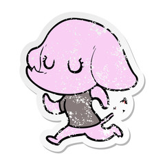 distressed sticker of a cute cartoon elephant