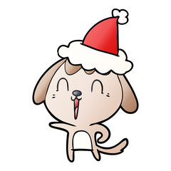 cute gradient cartoon of a dog wearing santa hat