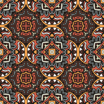 Vintage seamless mosaic damask tile design pattern background.