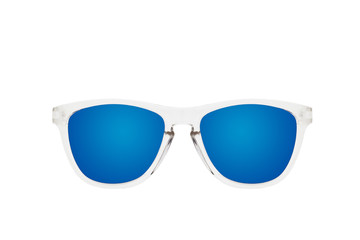 White sunglasses with blue mirror Lens isolated on white background