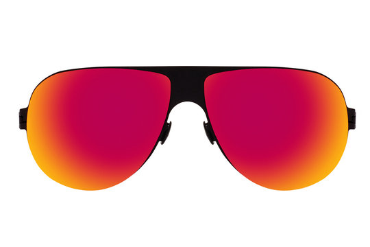 Black Sunglasses With Red Chameleon Lens Isolated On White Background