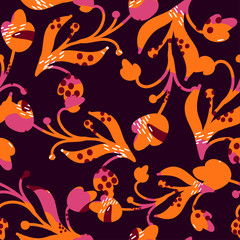flowers with orange and violet colors textures on a dark background