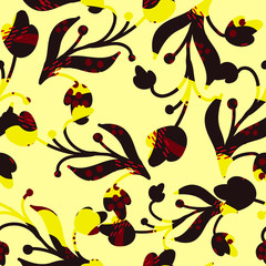 flowers with textures of yellow and dark red colors on a light colored background