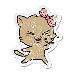 distressed sticker of a cartoon cat