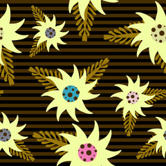 white flowers on a light brown and dark brown linear background 