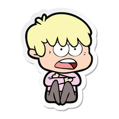 sticker of a worried cartoon boy