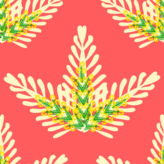 abstract bouquet of white leaves with yellow flowers on a light pink color