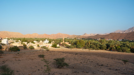 Small Omani village under the mountains and near Qurayyat (Oman)