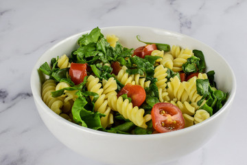 fresh pasta salad in a bowl