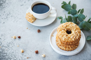 Shortbread rings with nuts. Homemade cake.