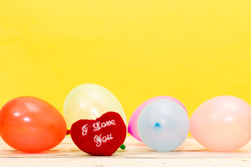 I love you red heart pillows, Soft pillows with cushion, colorful balloon  on wood table