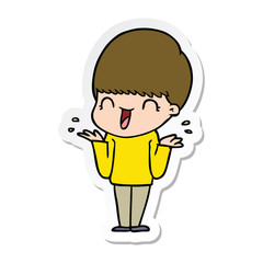 sticker of a happy cartoon boy