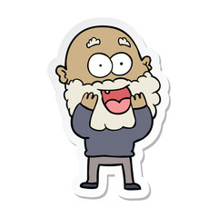 sticker of a cartoon crazy happy man with beard gasping