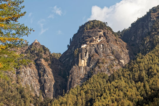 Bhutan, Asia – Buddhist monastery on a steep rock.