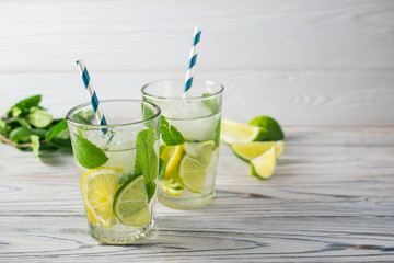 Summer detox healthy organic refreshing water with lemon, lime and mint