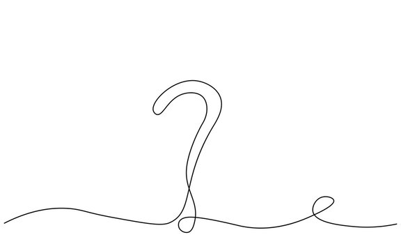 Question mark on white background one line drawing, vector illustration.