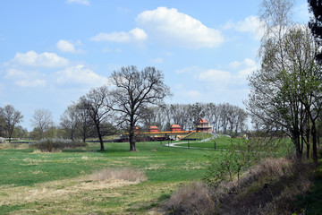 Weir - low head dam on the Odra river. Barrier across the horizontal width of a river.
