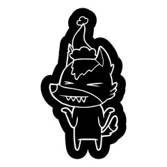angry wolf cartoon icon of a wearing santa hat