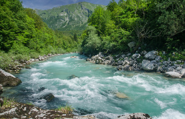Soce river valley in Slovenian Alps