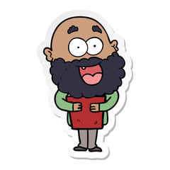 sticker of a cartoon crazy happy man with beard and book