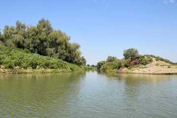 Landscape of Danube Delta. Danube distributary channel. Romania.