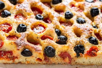 Close up of focaccia pugliese