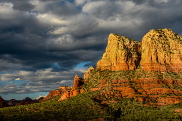 Stormy sunset over Sedona red cliffs in Arizona