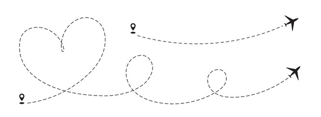 Airplane track to point, line way or air lines collection