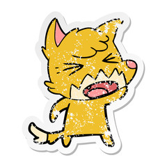 distressed sticker of a angry cartoon fox