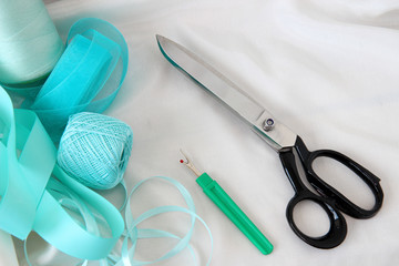 Sewing tools and accessories on the table