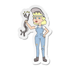 sticker of a cartoon electrician woman