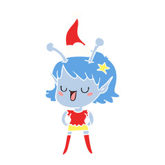 happy alien girl flat color illustration of a wearing santa hat