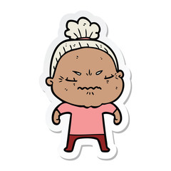 sticker of a cartoon annoyed old lady