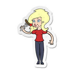 sticker of a cartoon woman eating hotdog