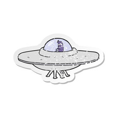 retro distressed sticker of a cartoon flying saucer