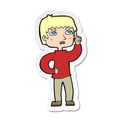 sticker of a cartoon boy with question