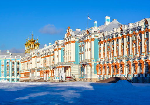 Catherine palace in winter, Tsarskoe Selo (Pushkin), St. Petersburg, Russia