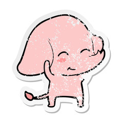 distressed sticker of a cute cartoon elephant