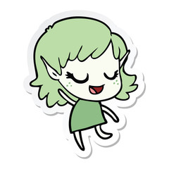 sticker of a happy cartoon elf girl