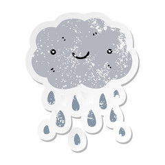 distressed sticker of a cute cartoon cloud