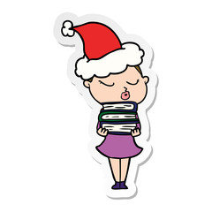 sticker cartoon of a calm woman wearing santa hat