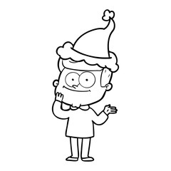 line drawing of a happy man wearing santa hat