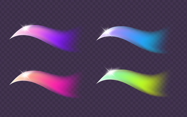 Fototapeta premium Fluid light multicoloured motion energy elements isolated on dark transparent background.