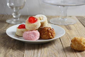 Sweet Catalan pastry panellets on white plate