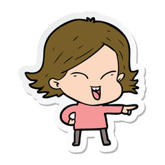 sticker of a happy cartoon girl