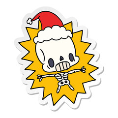 christmas sticker cartoon of kawaii skeleton