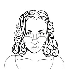 Woman with glasses. Portrait sketch. Vector illustration