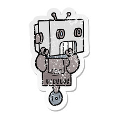 distressed sticker of a cartoon robot