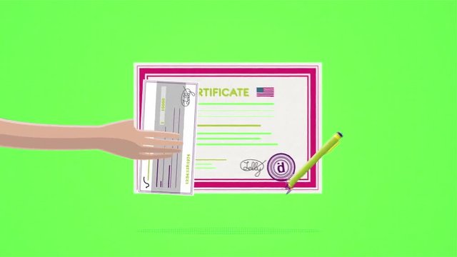 Abstract animation of diploma certificate school success on a green background. Success concept.