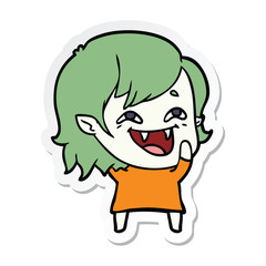 sticker of a cartoon laughing vampire girl